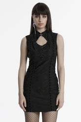 Schwarzes Cheongsam-Kragen ärmelloses Stickerei Damen-Abschlussballkleid